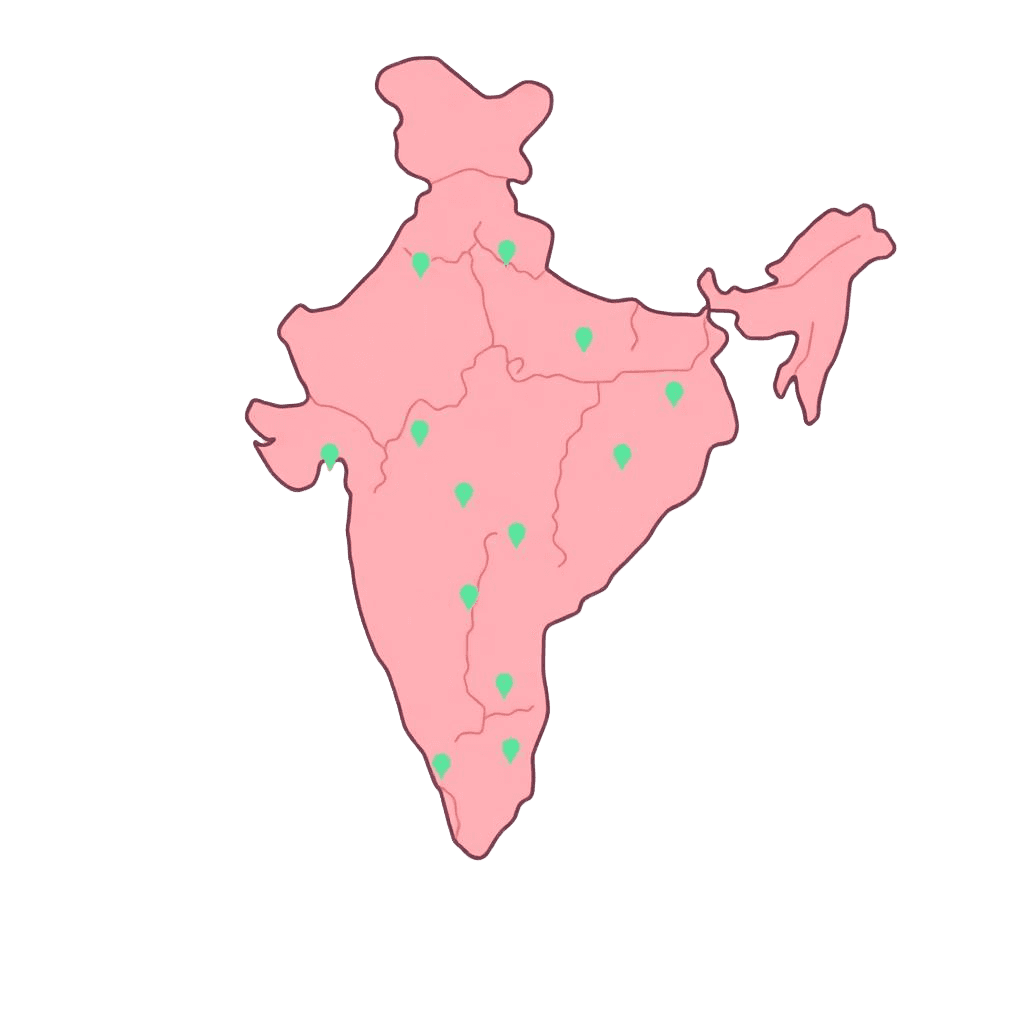 Map of India with distribution pins